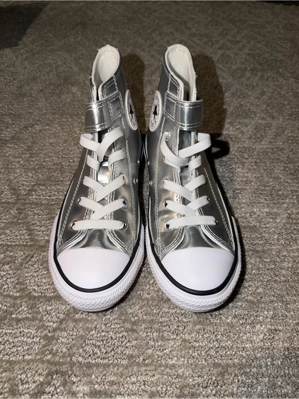 Converse Kids Metallic Silver High-Top Sneakers - NWOB